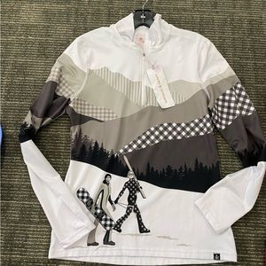 NWT 1/4 zip Base layer By Krimson Klover in a great black and white print